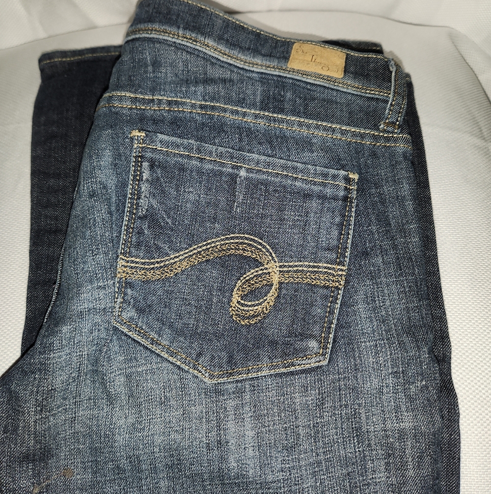 See Thru Soul Low Rise Flare Leg Dark Blue Denim Jeans Sz 32